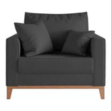 Poltrona Beny Luxo Pés E Base Em Madeira Linho Preto - Mo