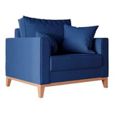 Poltrona Decorativa Ambiente Beny Luxo Linho Azul Mo.