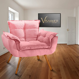 Poltrona Decorativa Opaly Para Sala Confortável Visammer Cor Rosa Desenho Do Tecido Suede