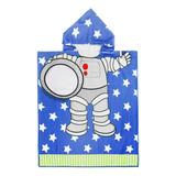 Poncho Infantil Toalha Capuz Praia Roupao Astronauta Azul