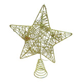 Ponteira Estrela Dourada Glitter Enfeite P/ Árvore Natal