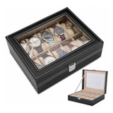 Porta 10 Relógios Caixa Organizadora Couro Sintético Luxo