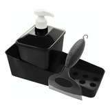 Porta Detergente Pia Suporte Esponja Sabão Com Rodinho Cor Preto