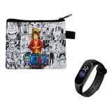 Porta Moedas Luffy One Piece Relógio Digital Carteira Chaves