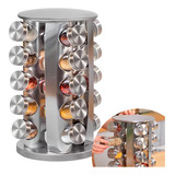 Porta Tempero Inox 20 Potes Suporte Giratório Rd+etiquetas