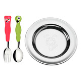 Prato Inox Garfo Colher Antimicrobiana Infantil Tramontina