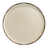 Prato Rústico De Porcelana Com Bordas Antigas, 27 Cm, Cor Bege