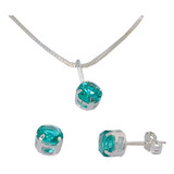 Presente Feminino Conjunto De Colar E Brinco Prata Pura 925