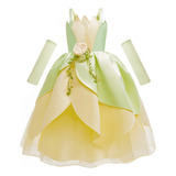 Princesa Tiana Dress Frog Girls Princess Fantasia