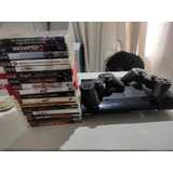 Ps3 Com 17 Jogos Originais , 2 Controles Remotos E Cabos