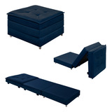 Puff Banqueta Estofada Vira Colchão Descanso - Cores Cor Azul-escuro