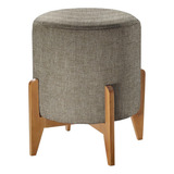 Puff Banqueta Linho Luxo Redondo Otavio Agarb Decor Cor Linho Cinza