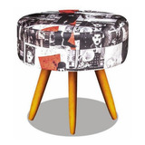 Puff Banqueta Magnus Redondo Charles Chaplin Pés Castanho
