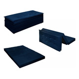 Puff Baú Recamier Para Sala Que Vira Cama Casal Dobrável Cor Azul