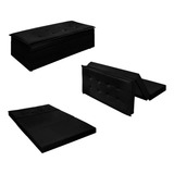 Puff Baú Recamier Para Sala Que Vira Cama Casal Dobrável Cor Preto