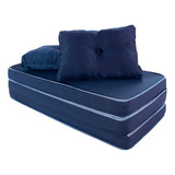 Puff Multiuso 3 Em 1 Casal D33 Azul Com Travesseiro