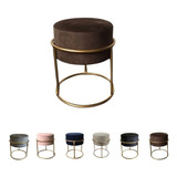 Puff Redondo Veludo Base Aço Decorativo Direto Fabrica Suede