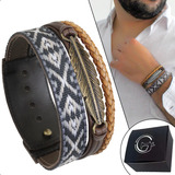Pulseira Bracelete Couro Pena Tribal Indígena Top Marrom