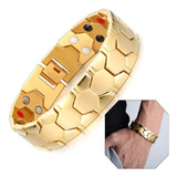 Pulseira Magn Dourada Bracelete Para Homens Aço Inoxidável