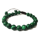 Pulseira Masculina Bolinha Pedra Malaquita Verde Regulável