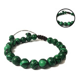 Pulseira Masculina Bolinha Pedra Malaquita Verde Regulável