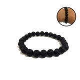 Pulseira Masculina Bolinha Pedra Vulcânica 8mm Silicone Comprimento 19 Cm Diâmetro 8 Cm