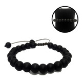 Pulseira Masculina Bolinha Preta Fosco Murano Ônix Regulável