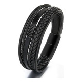 Pulseira Masculina De Couro 3 Voltas Fecho De Imã