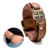 Pulseira Masculina De Couro Cruz Sagrada São Bento Bracelete Comprimento 0 Cm Cor Marrom Diâmetro 0 Cm