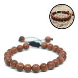 Pulseira Masculina Fem Pedra Do Sol 8mm Regulável Shambala Comprimento 18 Cm Diâmetro 8 Cm