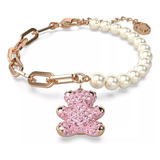 Pulseira N Swarovski Teddy, Urso, Rosa, Banho Em Tom De Ouro