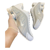 Pulseira Prata + Naike Shox R4 Quatro Molas Branco Cinza