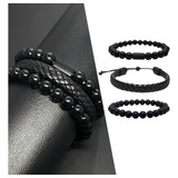 Pulseiras Masculinas De Couro Donks Bolinhas Kit C/03