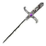 Punhal Adaga Metal Banho No Prata Velho Stras Roxo 19cm