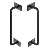 Puxador Duplo Rústico Preto Portão Porta Ferro Cratus 300mm