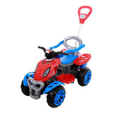 Quadriciclo Carrinho Infantil Empurrador Andador Maral Cor Vermelho C/ Azul