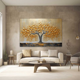 Quadro Arvore Dourada Pintural 130x90 Decorativo Sala