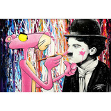 Quadro Canvas Arte Pantera Cor-de-rosa Pintando Chaplin Deco