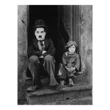 Quadro Decorativo. Charles Chaplin E Menino. Acrílico
