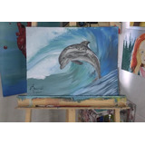Quadro Decorativo Pintura - Golfinho Surfista Tatuado
