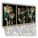 Quadro Decorativo Sala Flor Preta Gold Flores Quarto Pintura
