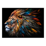 Quadro Grande Em Canvas 140x100 Leão Com Índio