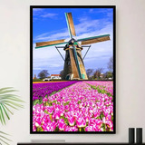 Quadro Holanda Eólica Flores Decorativo A3 35x45cm