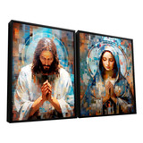 Quadro Jesus E Maria Grid 2 Peças 100x75 Mold. Filete Preta