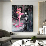 Quadro Pantera Cor De Rosa E Charles Chaplin Espiando 40x60