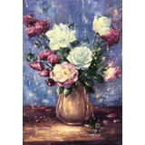 Quadro Pintura A Oleo Sobre Tela Decoracao Vaso Com Flores