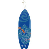 Quadro Placa Decorativa Parede Prancha Surfe Flor Azul Mdf