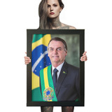 Quadro Poster Jair Bolsonaro Faixa Presidente Moldura 60x42