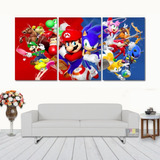 Quadros Decorativo Sonic E Mario - Sega 128x60 Lindo N03