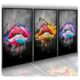 Quadros Decorativos Sala Lábios Pintura Colorida Graffiti